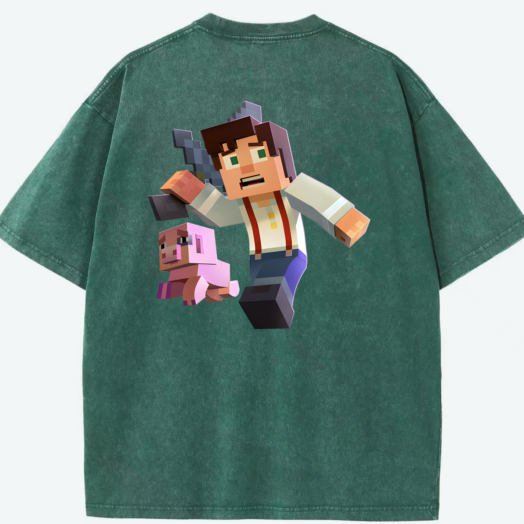（画像用） マインクラフト ブロックの世界 Minecraft MC Block world 綿100% ヴィンテージ風 半袖Tシャツ（背面プリント）